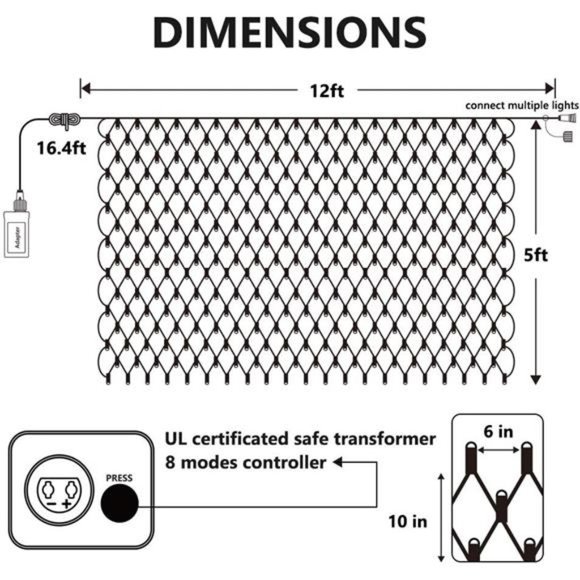 Halloween Net Lights, Connectable 12ft x 5ft 360 LED Orange Net Lights, 8 Modes - Picture 5 of 7